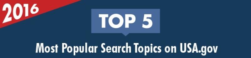 5 Most Popular Search Topics on USA.gov in 2016 infographic cover image