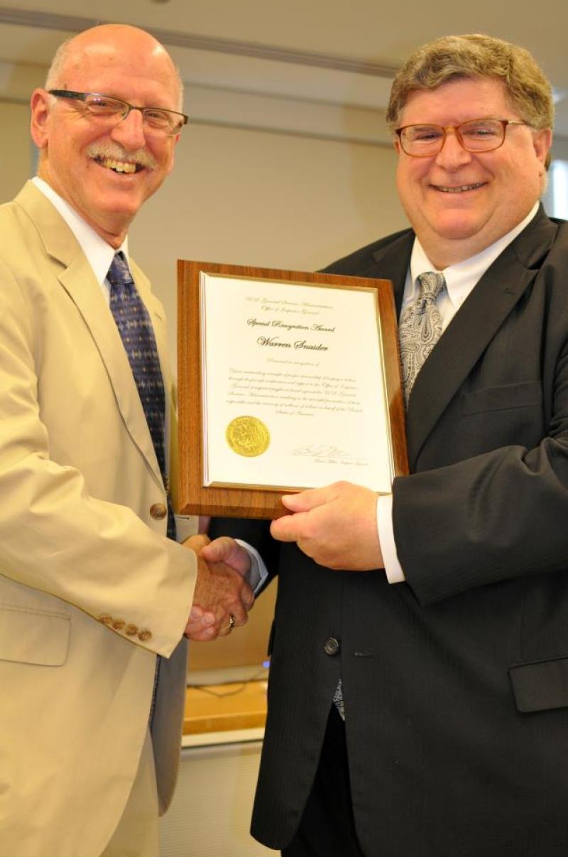 Warren Snaider, Information Specialist receiving a Special Recognition Award